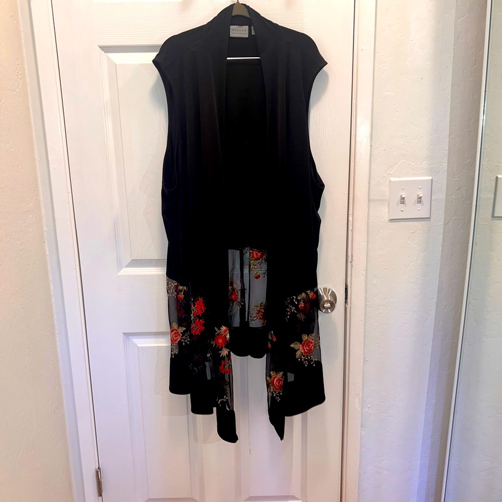 Susan Graver Classic Black and Floral Cardigan